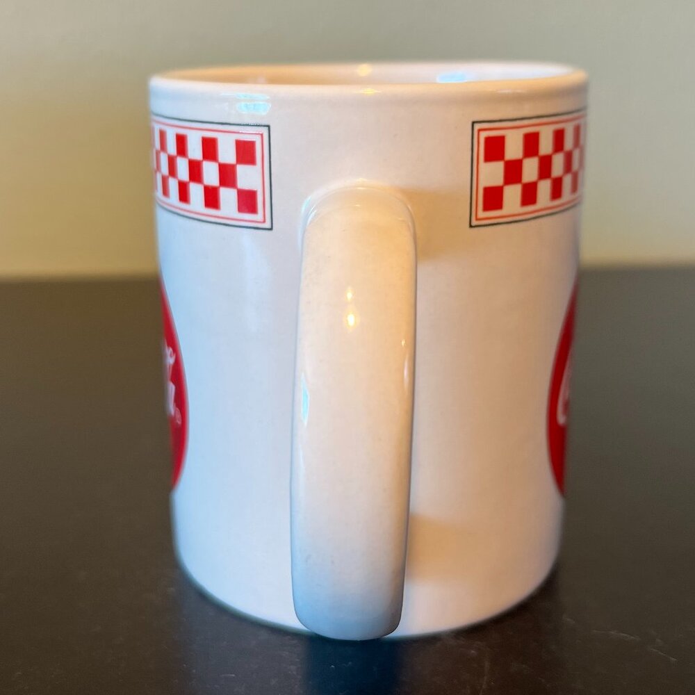 Vintage DRINK COCA-COLA IN BOTTLES Logo White Red Checkered Mug -~ Advertising - Picture 3 of 7